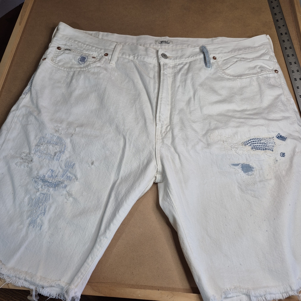 Ralph Lauren White Distressed Jean Shorts Hard To Find Style 2964/3598